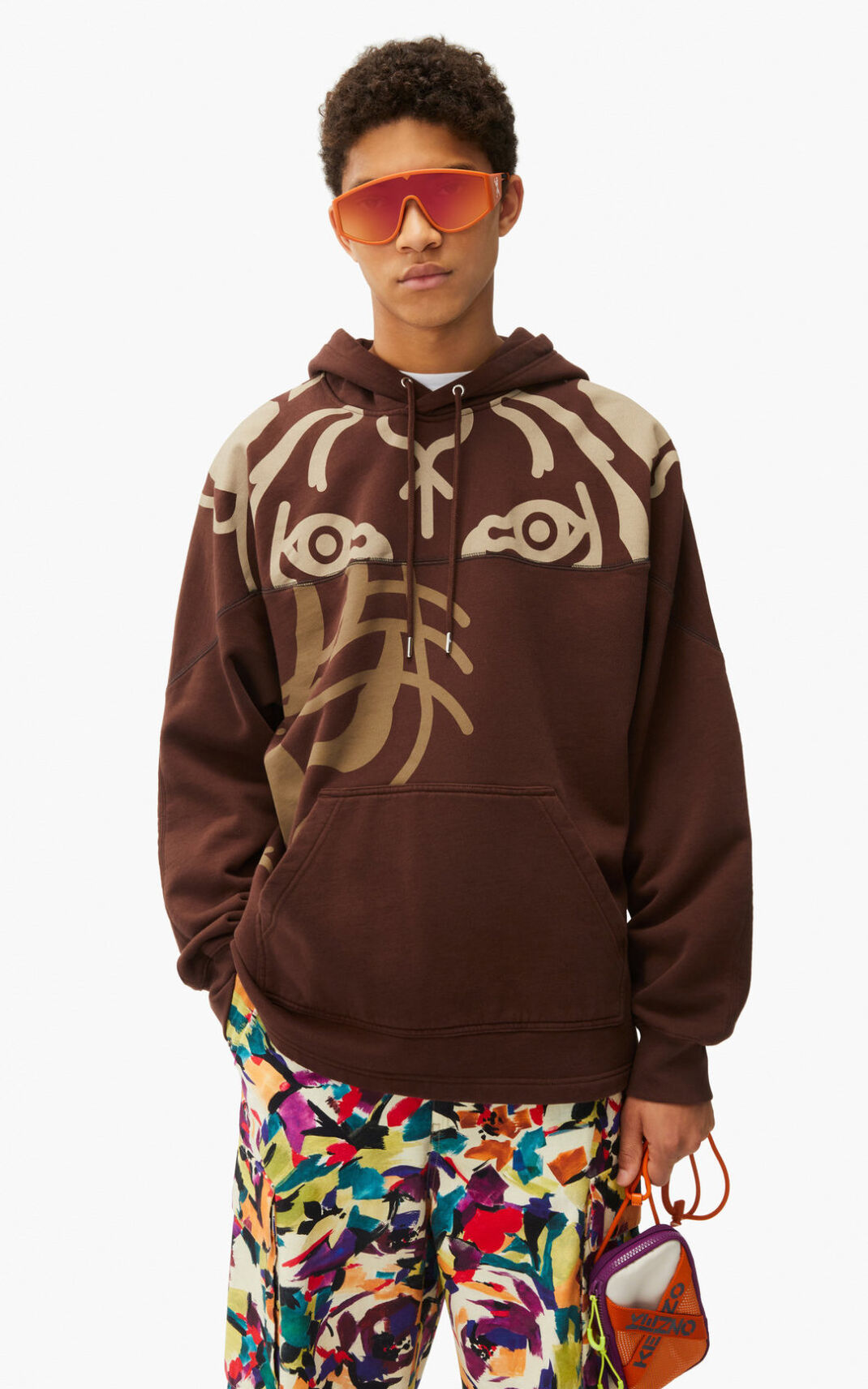 Kenzo K Tiger Sudaderas Con Capucha Hombre Marrones Oscuro | 0328564-LR